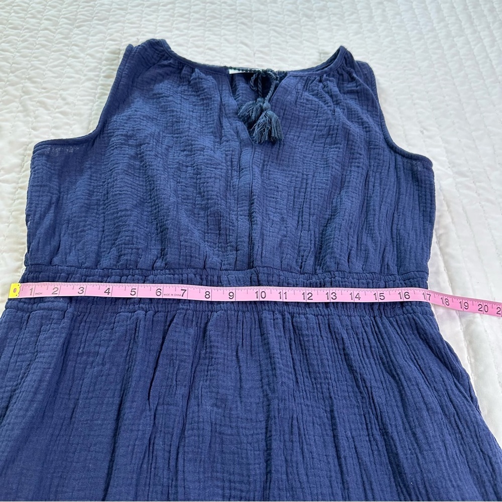 100% Cotton Navy Sleeveless Midi Dress/Swim Cover-Up With Pockets in Size L - Picture 6 of 11